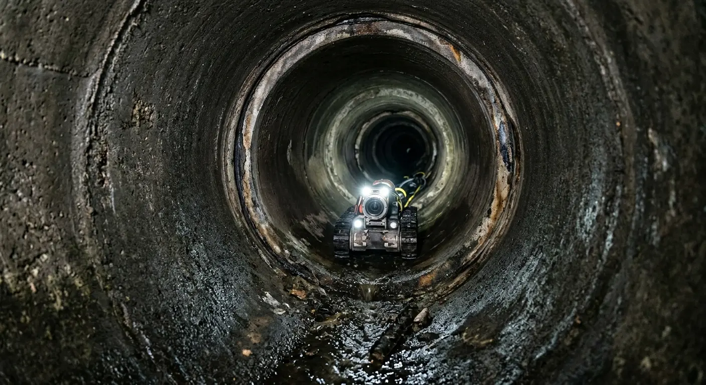 Robotic sewer camera inspecting pipe interior for Drain Snake Service in Middle